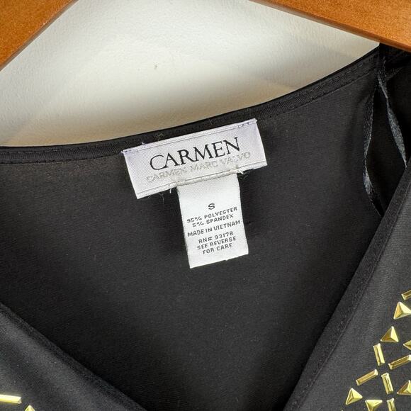 Carmen Marc Valvo Women's V-Neck Stud Front Blouse in black Size S - Picture 5 of 9